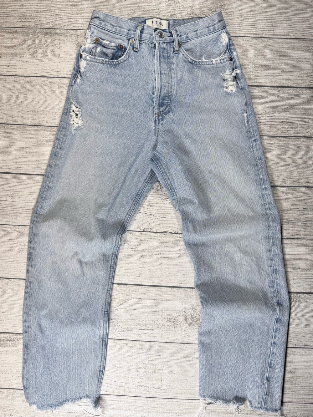 Agolde Light Blue Distressed Boyfriend Jeans